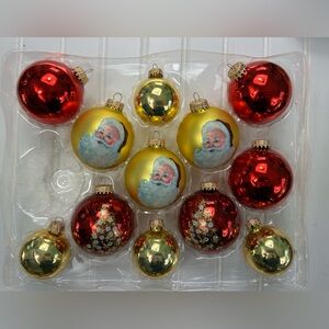 Christmas by Krebs Ornaments Christmas Santa Tree Red Gold Made in USA Lot of 12